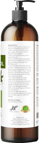 velona Hemp Seed Oil USDA Certified Organic - 8 Fl Oz | 100% Pure and Natural Carrier Oil | Unrefined, Cold Pressed | Hair, Body, Face & Skin Care