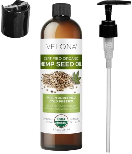 velona Hemp Seed Oil USDA Certified Organic - 8 Fl Oz | 100% Pure and Natural Carrier Oil | Unrefined, Cold Pressed | Hair, Body, Face & Skin Care