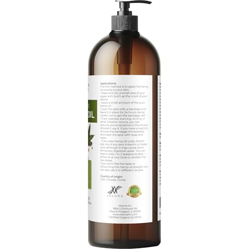 velona Hemp Seed Oil USDA Certified Organic - 32 Fl Oz | 100% Pure and Natural Carrier Oil | Unrefined, Cold Pressed | Hair, Body, Face & Skin Care