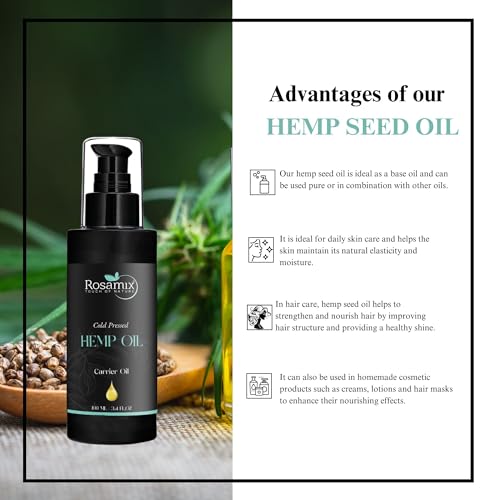 Rosamix COLD PRESSED HEMP OIL - For Skin Care, Hair Care, Scalp Massage, Body Massage, Hair Products, Cosmetics & Soap