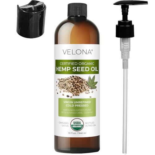 velona Hemp Seed Oil USDA Certified Organic - 32 Fl Oz | 100% Pure and Natural Carrier Oil | Unrefined, Cold Pressed | Hair, Body, Face & Skin Care