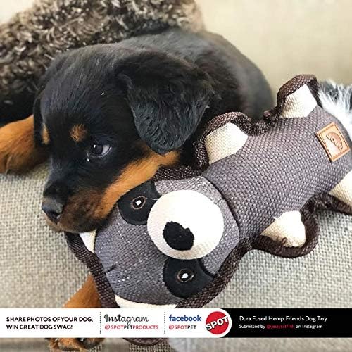 SPOT Dura-Fused Hemp Friends - Dog Toy Made with Hemp Material, Fused with Tricot for Durablity, with Furry Plush Tail and Squeaker, Great for Light to Moderate Chewers - 18" Assorted Styles, 1 Piece
