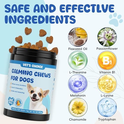Advanced Calming Chews for Dogs with L-Theanine & Melatonin - 200 Count for Anxiety & Stress Relief | Enhanced with Tryptophan, Chamomile & Passionflower | Separation, Thunder, Fireworks Support
