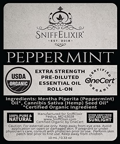 SniffElixir - Peppermint Essential Oil Roll On with Hemp Seed Oil, Essential Oils Peppermint to Ease Headaches & Migraine, Used as Headache Stick, Oil Roller - Aromatherapy Gifts for Women and Men