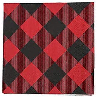 Charmed By Dragons Buffalo Plaid Farmhouse Party Supplies Black and Red Check for 16 People (64 Piece Set)