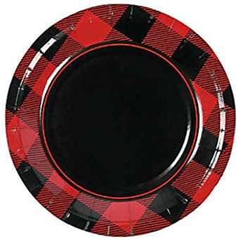 Charmed By Dragons Buffalo Plaid Farmhouse Party Supplies Black and Red Check for 16 People (64 Piece Set)