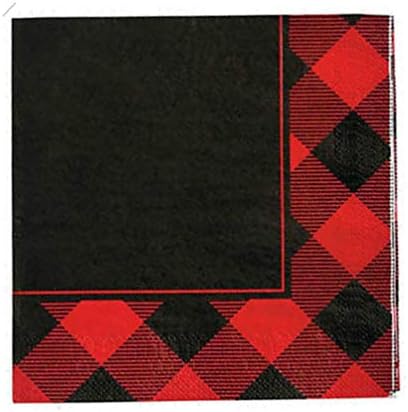 Charmed By Dragons Buffalo Plaid Farmhouse Party Supplies Black and Red Check for 16 People (64 Piece Set)