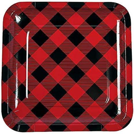 Charmed By Dragons Buffalo Plaid Farmhouse Party Supplies Black and Red Check for 16 People (64 Piece Set)